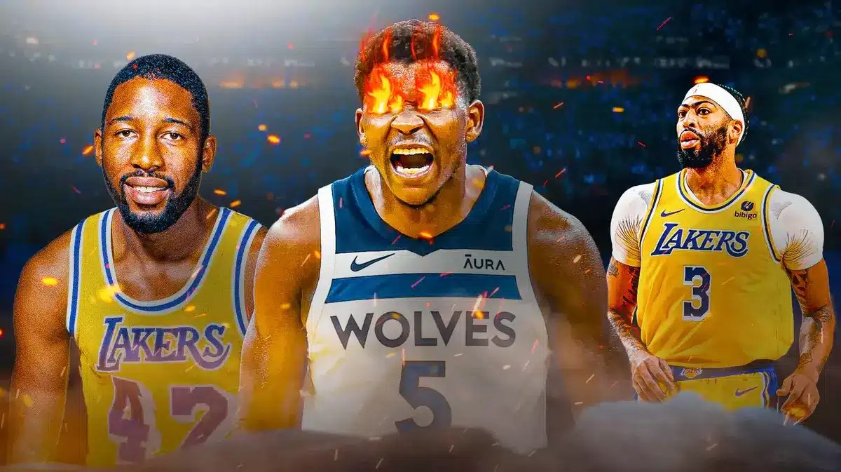 Timberwolves Anthony Edwards with Lakers Anthony Davis and James Worthy