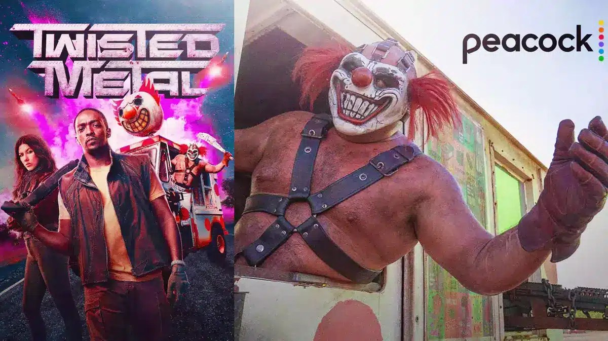 Twisted Metal poster next to Sweet Tooth (Samoa Joe) and Peacock logo.