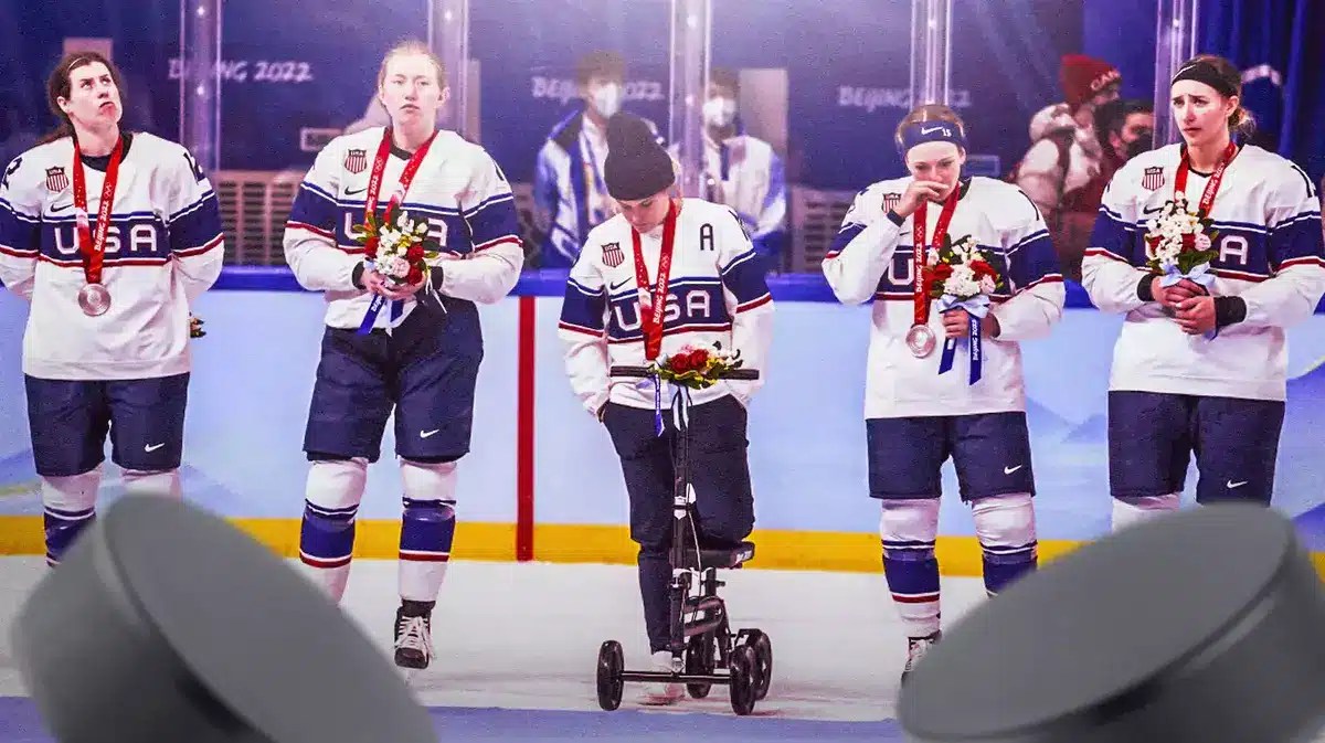 Players from the US women’s national hockey team looking sad
