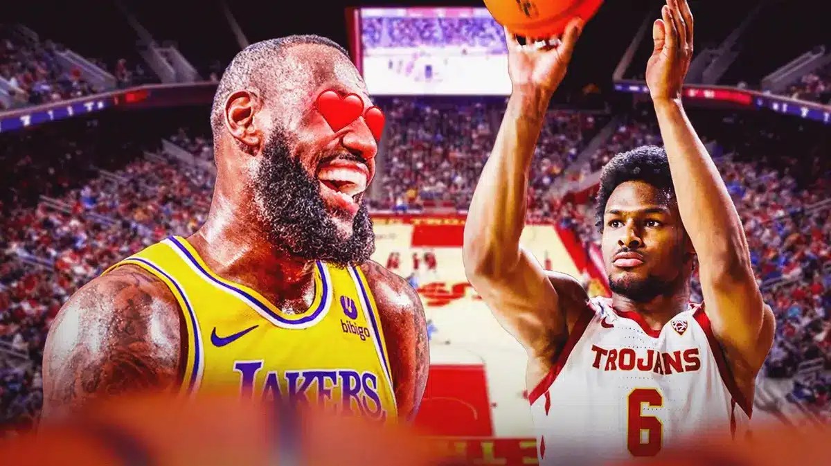 Los Angeles Lakers forward LeBron James and his son, USC basketball guard Bronny James.