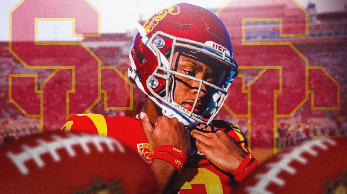 USC football, DJ Lagway, Caleb Williams, Florida football, Trojans, DJ Lagway with USC football stadium in the background