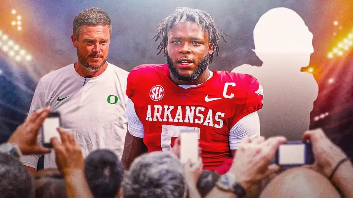 Dan Lanning. Raheem Sanders and Deion Burks as silhouettes.