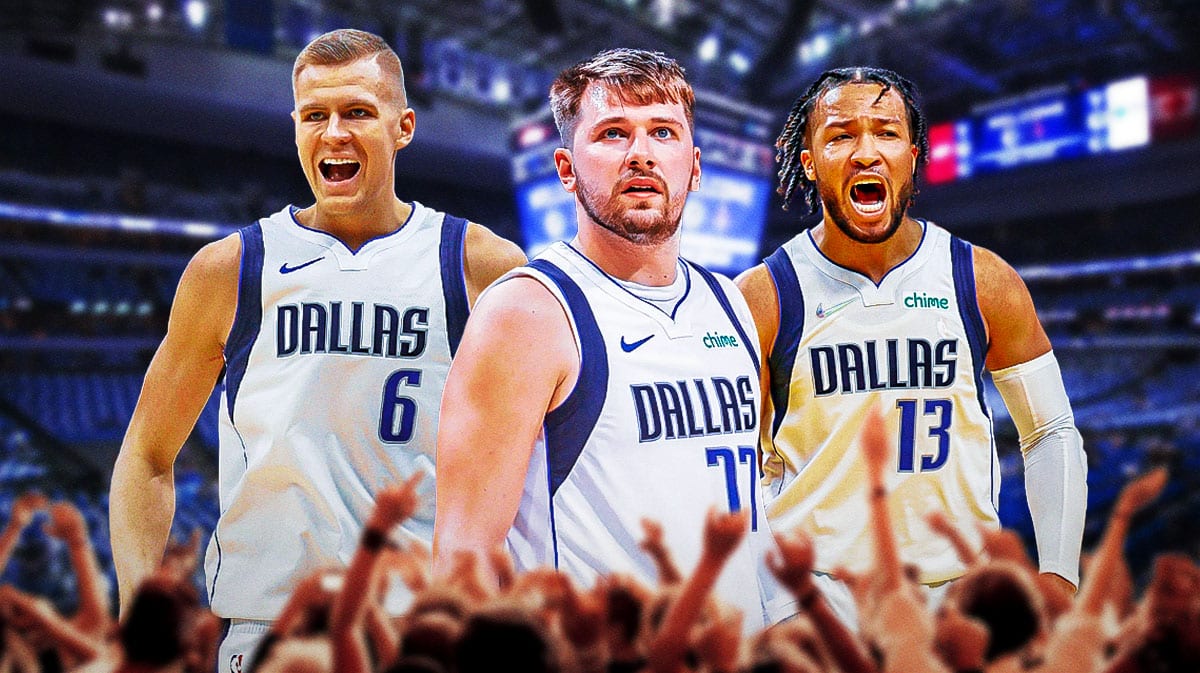 Luka Doncic, Kristaps Porzingis and Jalen Brunson all playing for the Dallas Mavericks.