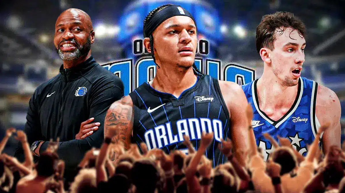 Magic's Paolo Banchero, Franz Wagner, and Jamahl Mosley