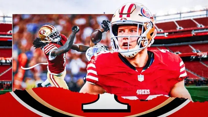 49ers' Christian McCaffrey hyped up, with pic of Brandon Aiyuk’s catch beside him