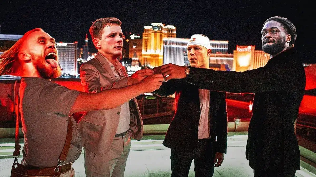 49ers stars Brock Purdy, Brandon Aiyuk, Christian McCaffrey, George Kittle as the Hangover guys