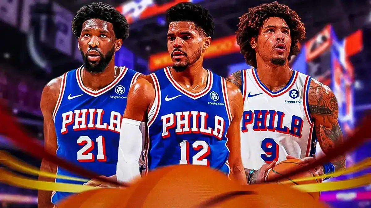 76ers' Joel Embiid, Tobias Harris and Kelly Oubre Jr