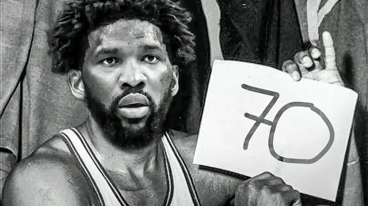 76ers' Joel Embiid as Wilt Chamberlain in the classic “100” photo
