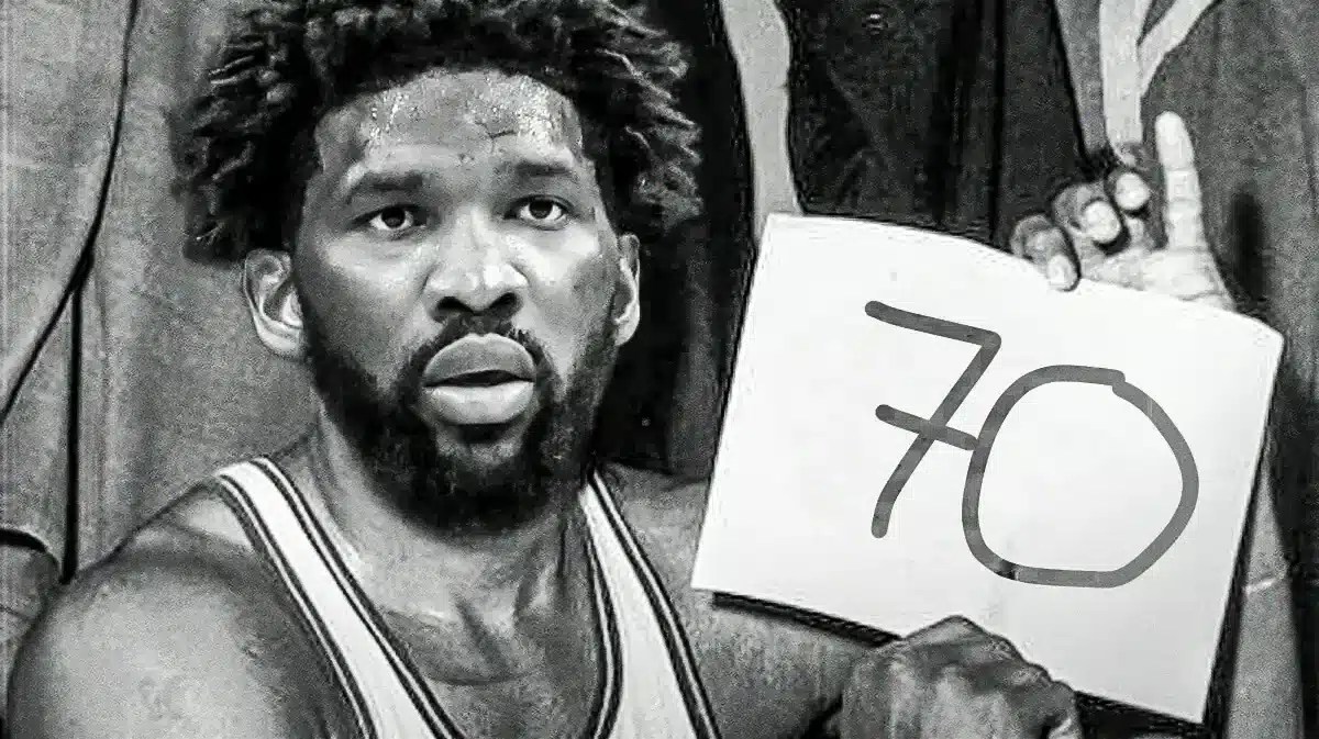 76ers' Joel Embiid as Wilt Chamberlain in the classic “100” photo