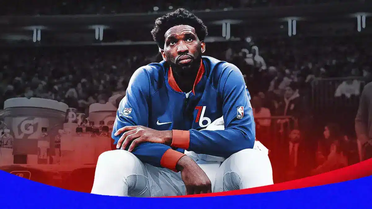 76ers star Joel Embiid on the bench