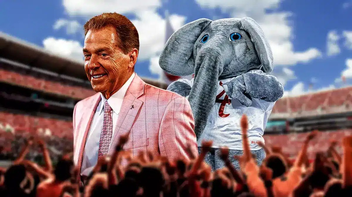 Nick Saban and the Alabama Crimson Tide mascot