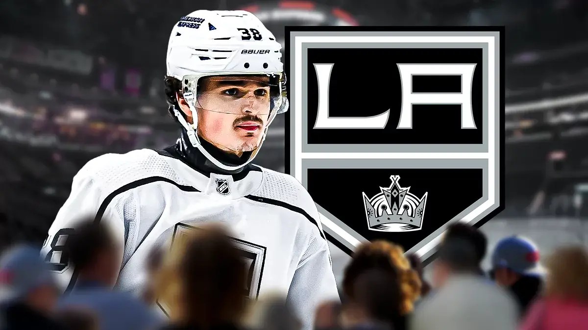 Kings forward Alex Turcotte after scoring his first goal.
