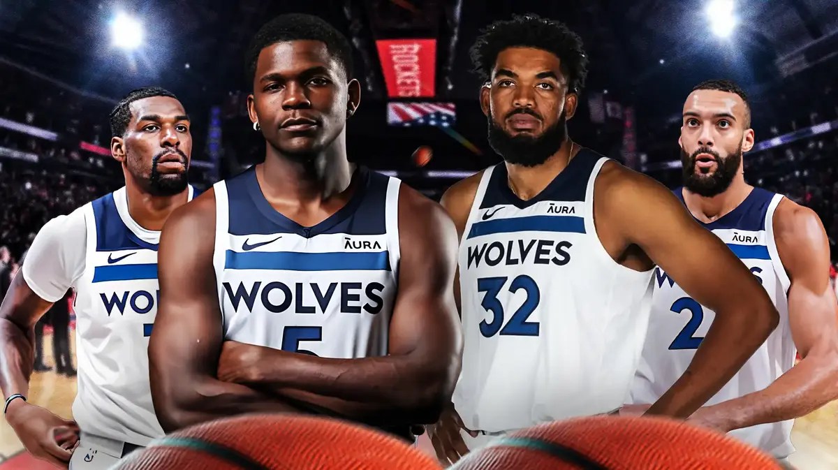 Timberwolves' Naz Reid, Anhthony Edwards, Karl-Anthony Towns and Rudy Gobert.