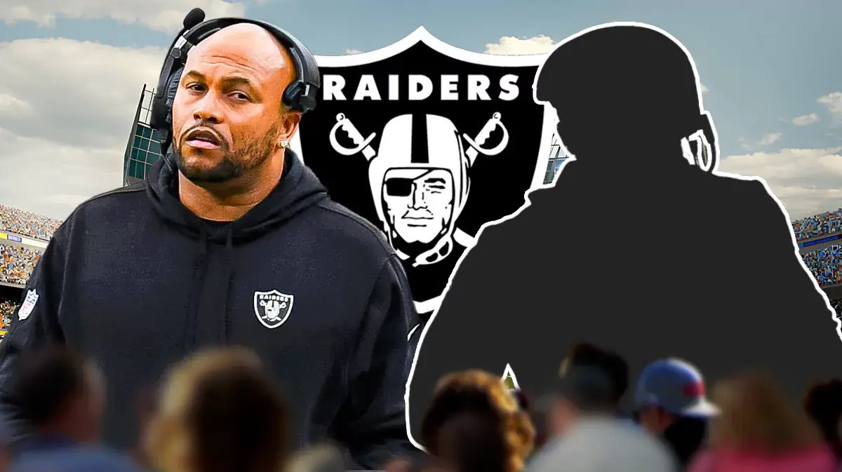 Raiders' Antonio Pierce next to a silhouette coach.