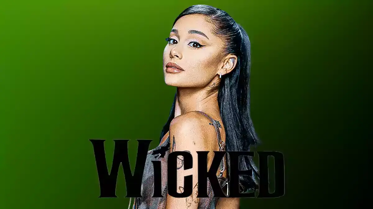Ariana Grande with Wicked logo