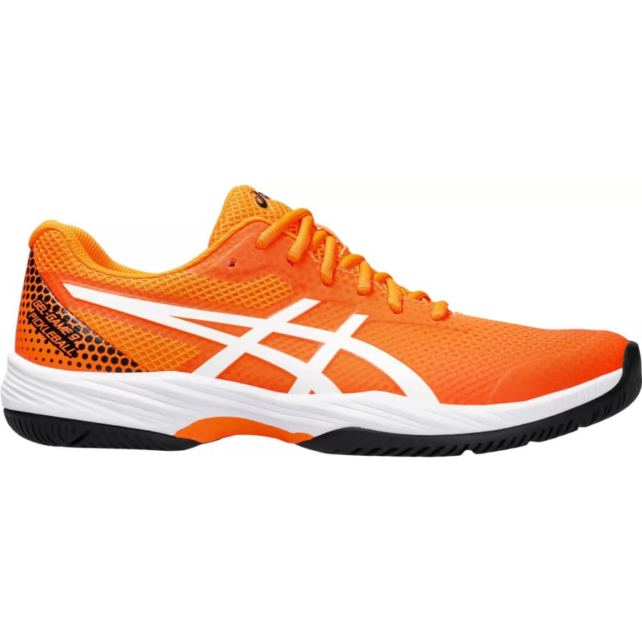 Asics Men's Gel-Game 9 Pickleball Shoes - Shocking Orange/White colorway on a white background.