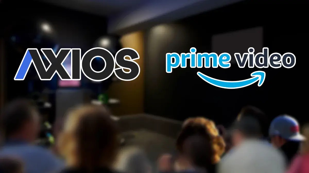 Axios and Prime Video logos, background: sports fans