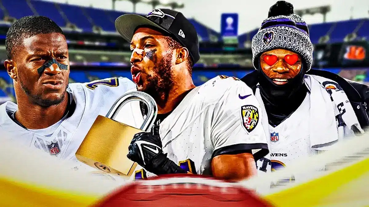 Thumb: Ravens' Rock Ya-Sin, Marlon Humphrey holding padlocks. Lamar Jackson with heart eyes.