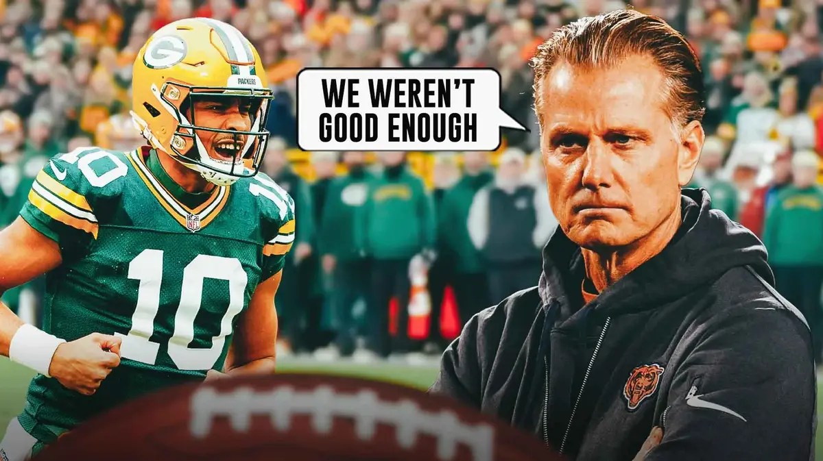 Matt Ebeerflus saying “We weren’t good enough” next to Jordan Love