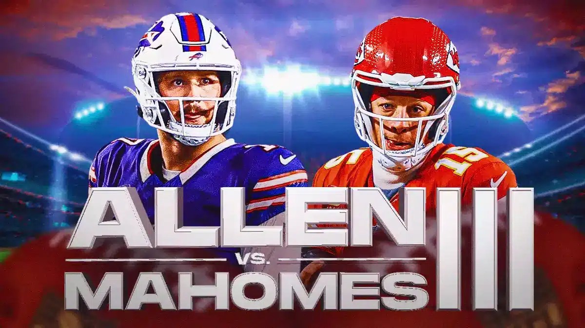 Bills' Josh Allen vs. Chiefs' Patrick Mahomes in a boxing poster