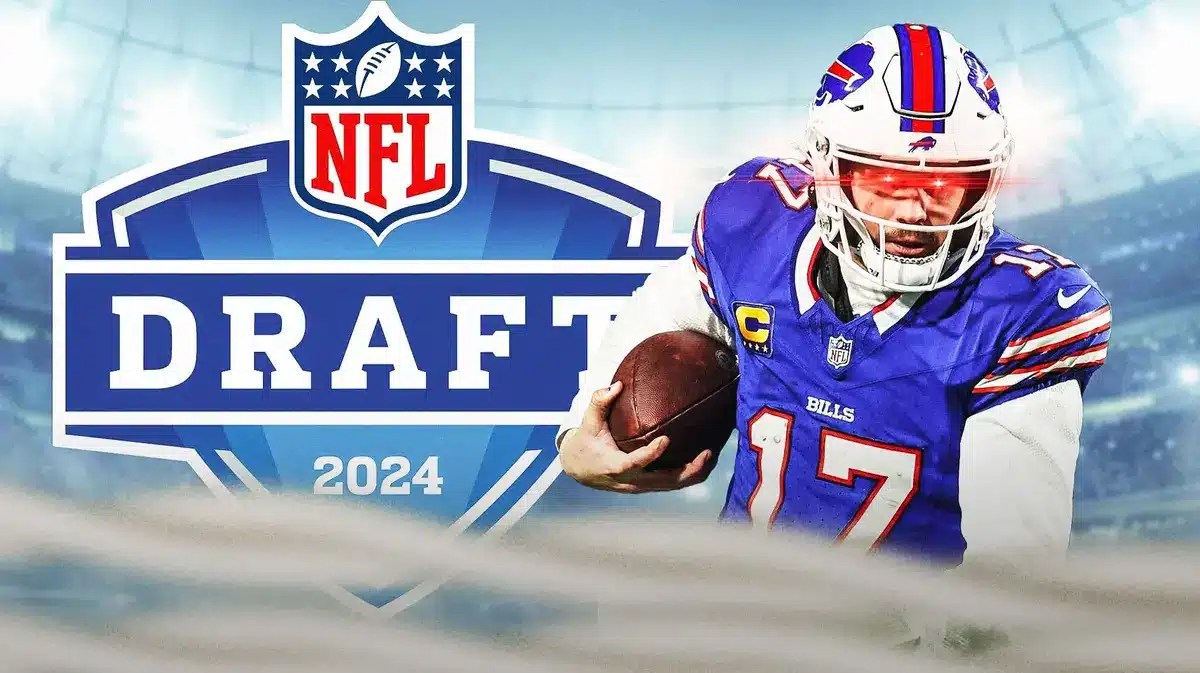 Josh Allen (Bills) with woke eyes and the 2024 NFL Draft logo in the background