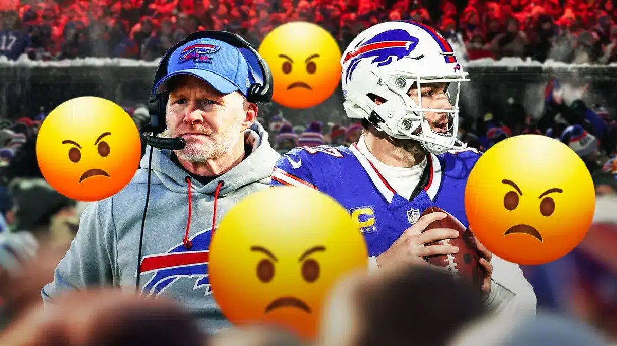 Sean McDermott. Josh Allen. Bills fans in the background. Angry emojis