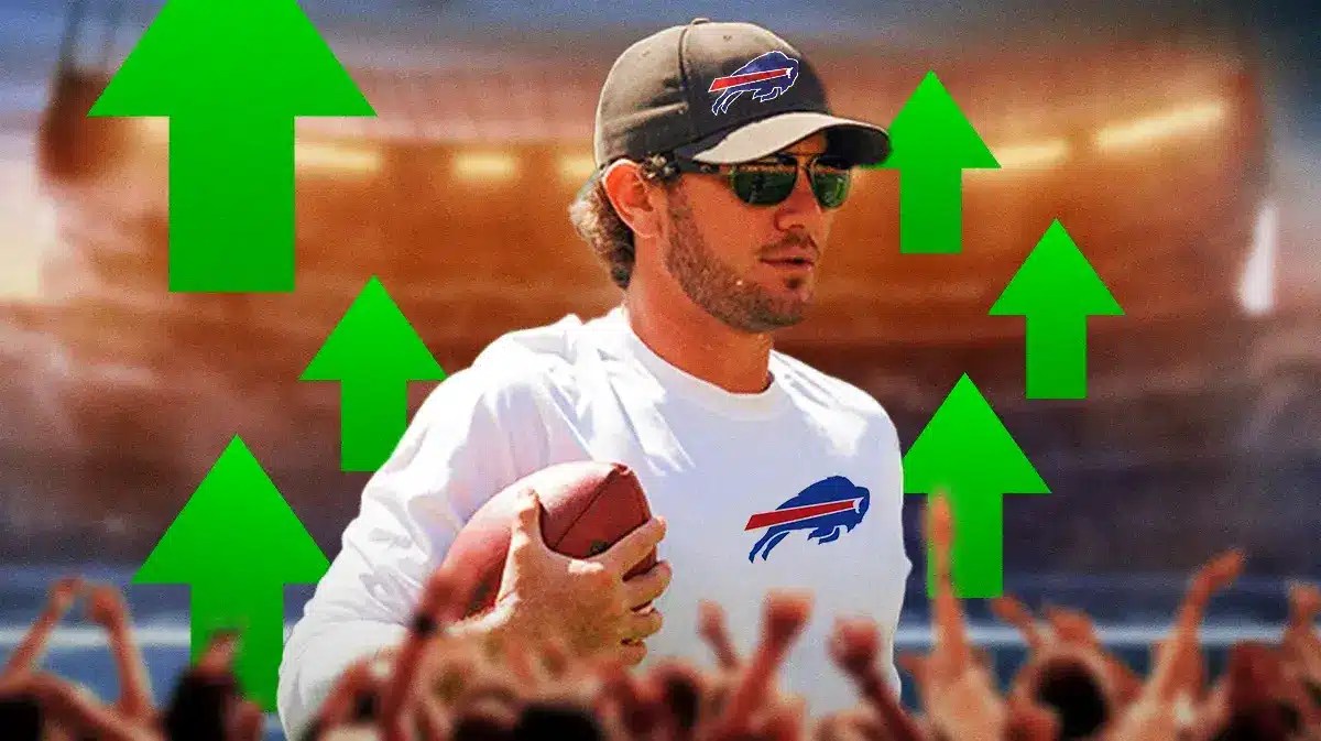 New Bills defensive coordinator Bobby Babich with a green up arrow next to him