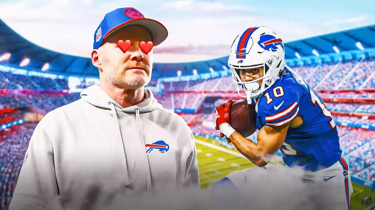 Sean McDermott (bills) with hearts on eyes and Khalik Shakir action shot