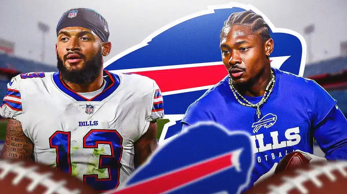 Stefon Diggs and Gabe Davis in Bills jerseys, Bills injury report, players looking at Chiefs' matchup