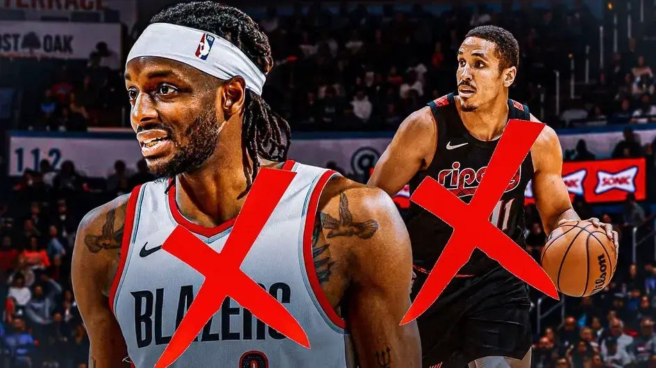 Blazers Jerami Grant and Malcolm Brogdon with red Xs over them