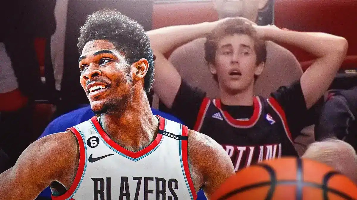Photo: Scoot Henderson in Blazers uniform, sad Portland fans in the back