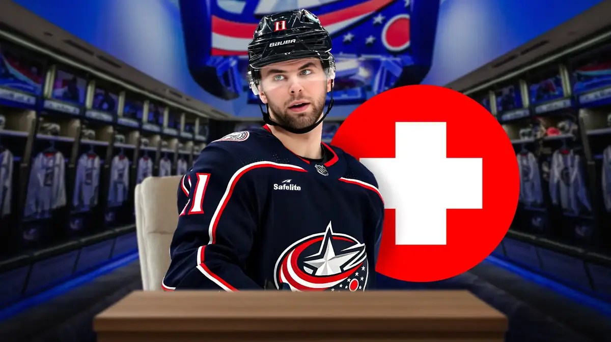 Adam Fantilli (Blue Jackets) with medical cross symbol