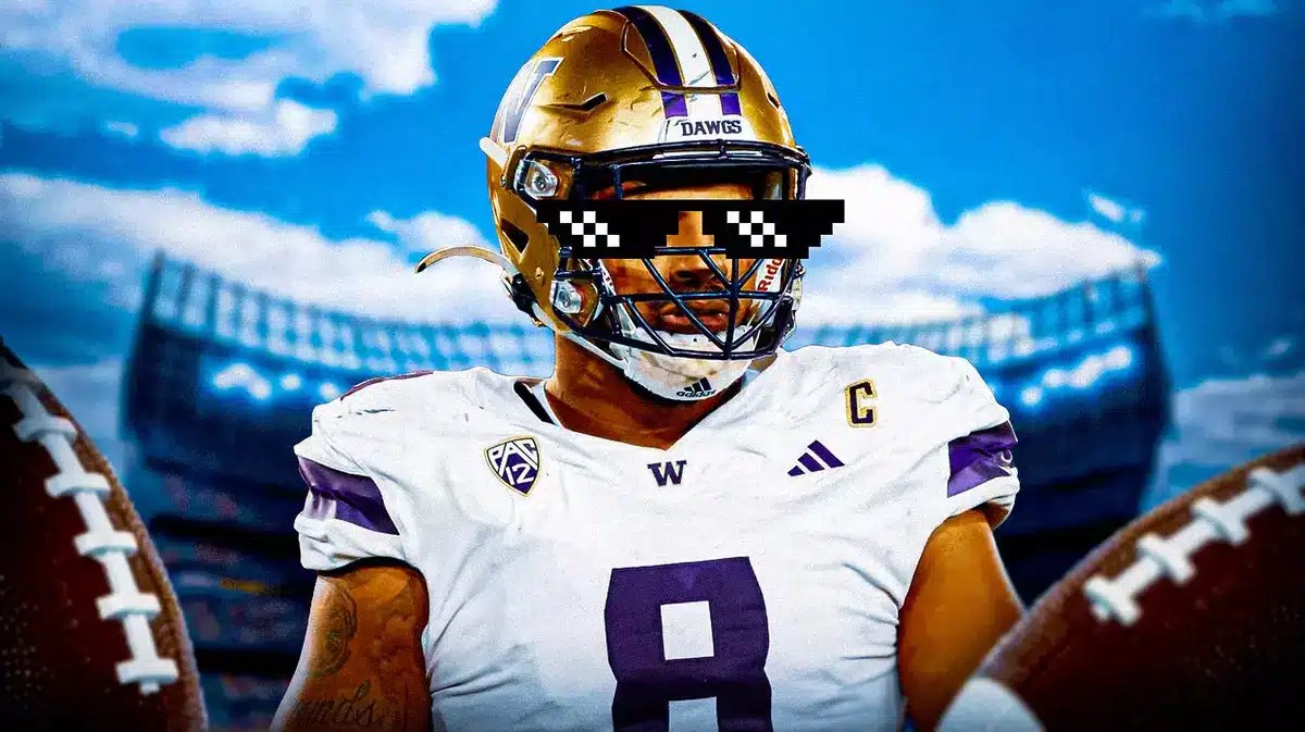 ACTION SHOT of Bralen Trice (Washington football) with deal with it shades