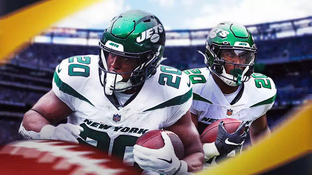 Jets running back Breece Hall makes a play.