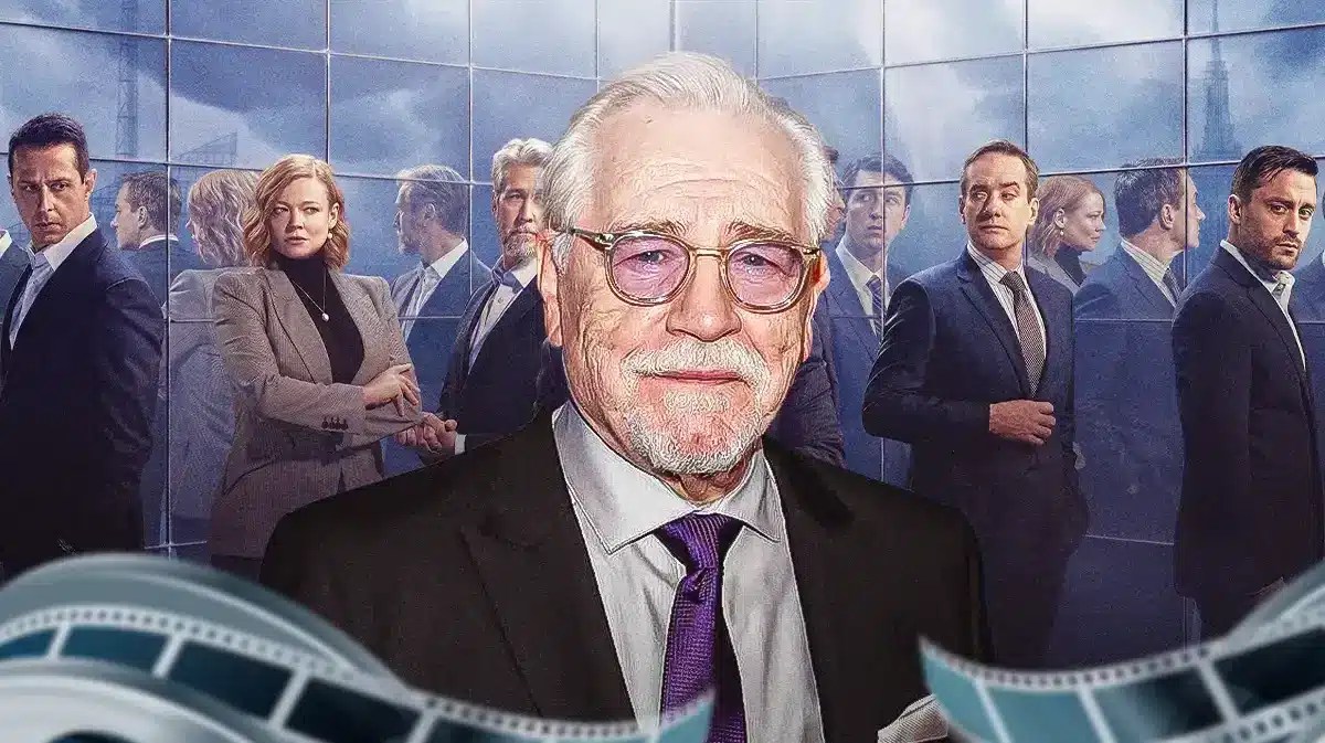 Brian Cox with Succession background.
