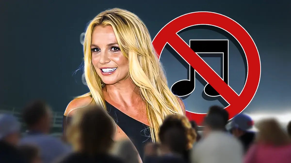 Britney Spears with a music note crossed off.