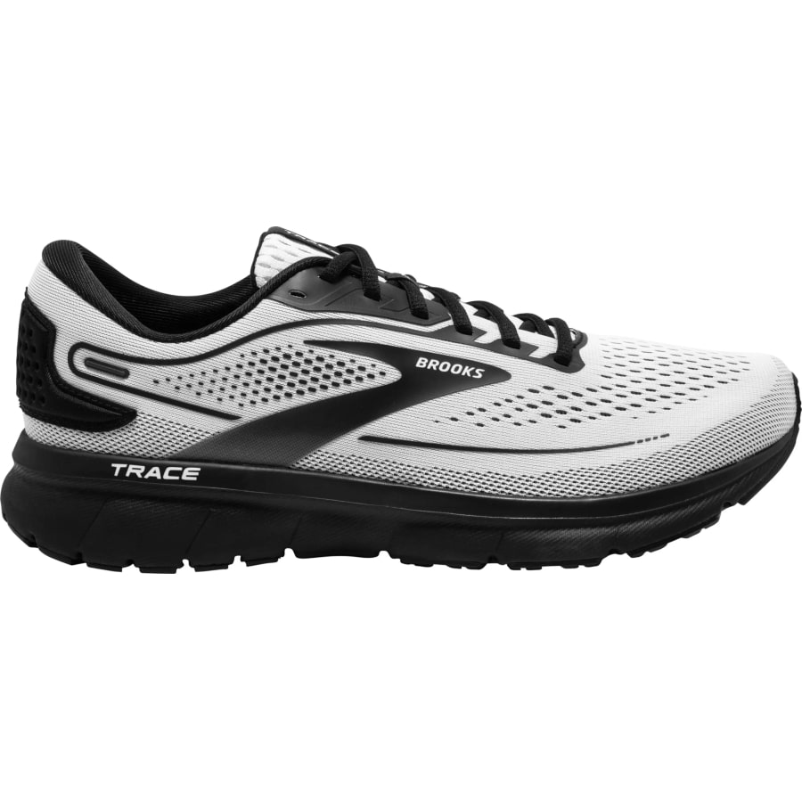 Brooks Trace 2 - White/Black colorway on a white background.