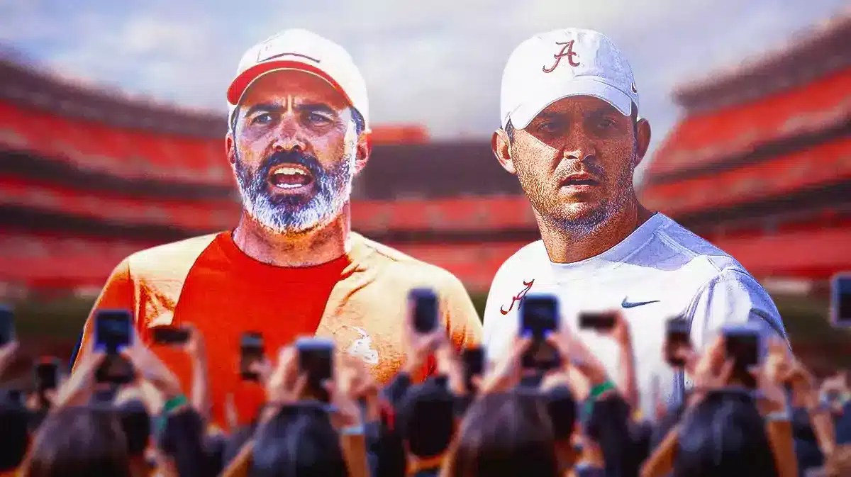 Cleveland Browns head coach Kevin Stefanski on the left. Tommy Rees on the right