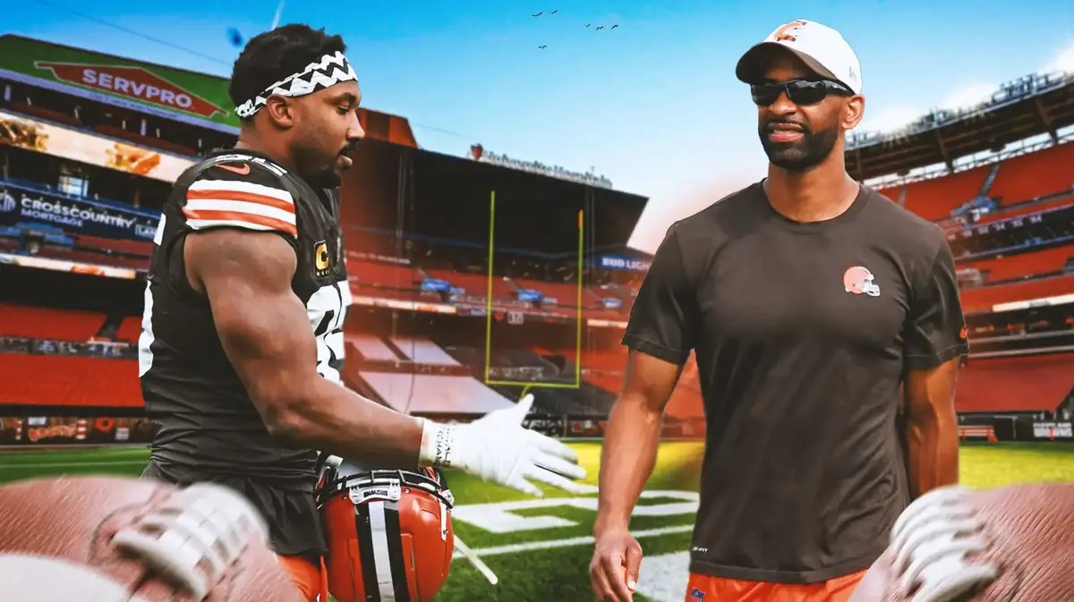 Browns DE Myles Garrett and GM Andrew Berry