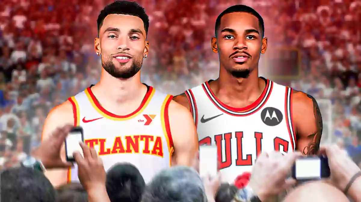 Zach LaVine in a Hawks jersey and Dejounte Murray in Bulls jersey, NBA Trade Deadline