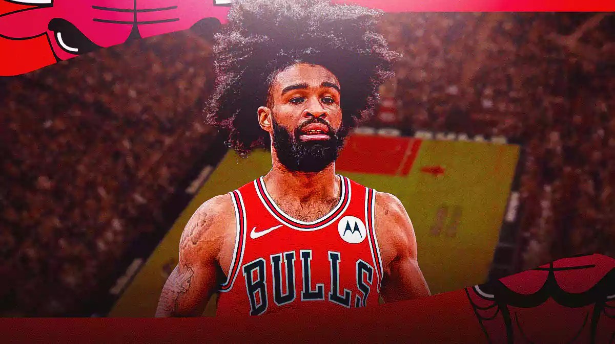Bulls, Billy Donovan, Coby White, Zach LaVine, Coby White Bulls, Coby White in Bulls uni with Bulls arena in the background