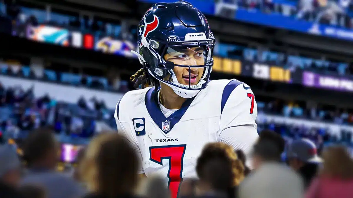 Texans, CJ Stroud, Colts, Texans Colts, Texans playoffs, CJ Stroud in Texans uni with Texans stadium in the background