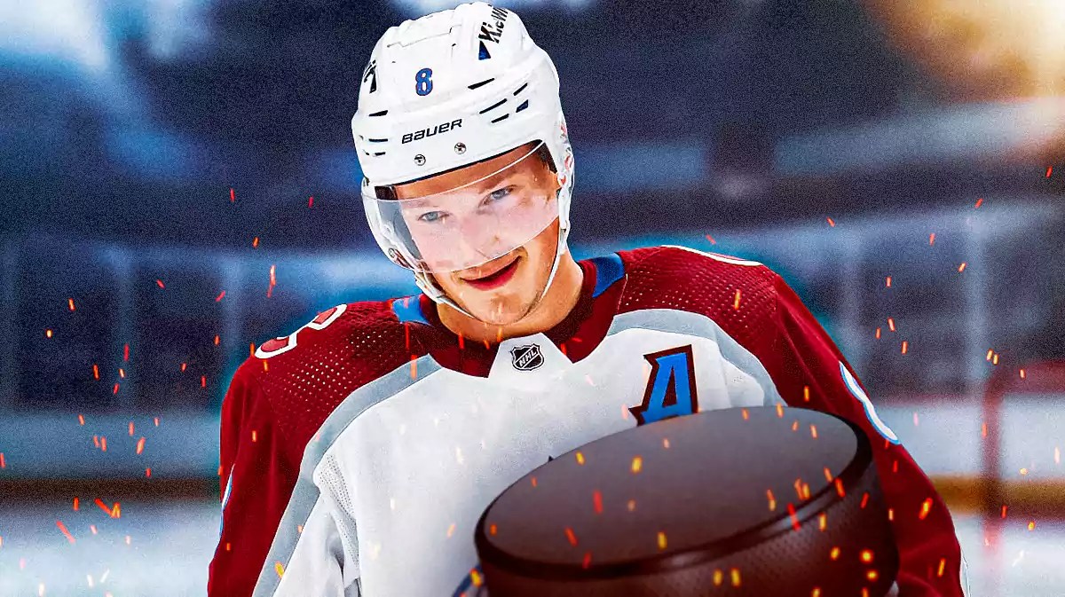 Avalanche defenseman Cale Makar looking excited.