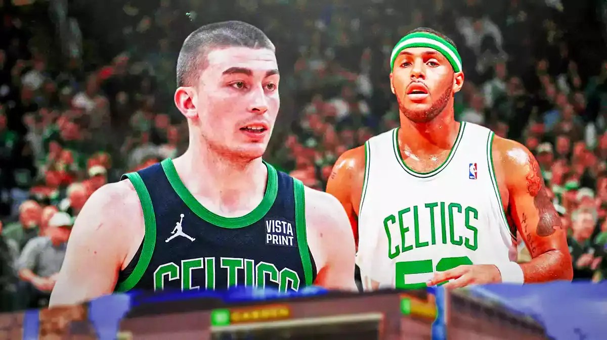 Celics Peyton Pritchard and Eddie House at TD Garden