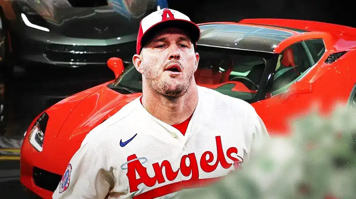 Mike Trout in front of his Corvette.