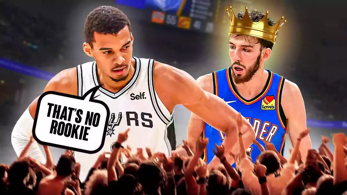 Chet Holmgren wearing a crown and Victor Wembanyama saying "That's no rookie"