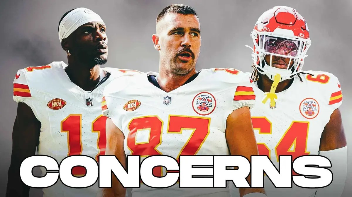 Marquez Valdes-Scantling, Travis Kelce, Wanya Morris all with tear emojis 💧 and with gray skies in the background.