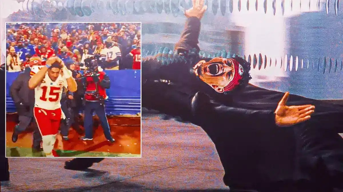 Patrick Mahomes (Chief) as the matrix doding meme