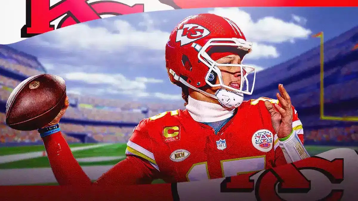 Chiefs' Patrick Mahomes throwing a football.
