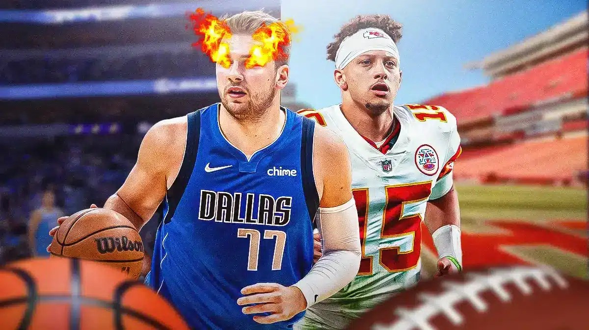Chiefs star Patrick Mahomes, who just beat the Bills, with Mavs star Luka Doncic
